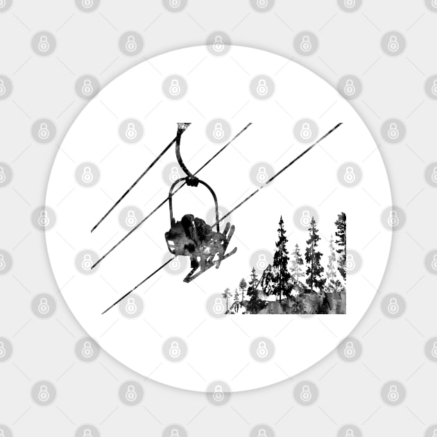 Couple ski lift Magnet by RosaliArt